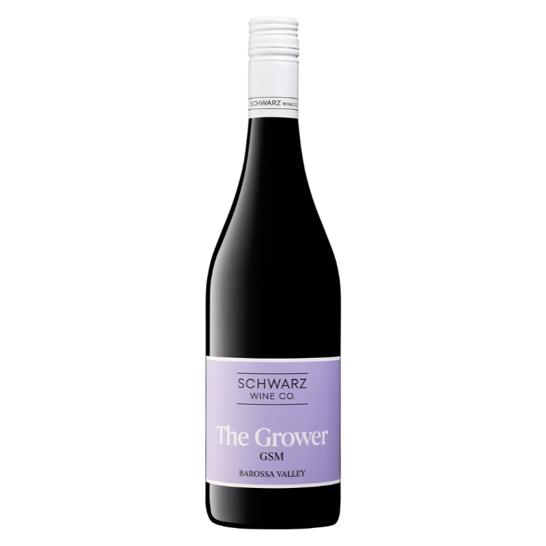 Wine bottle labeled 'The Grower' by Schwarz Wine Co. on a white background