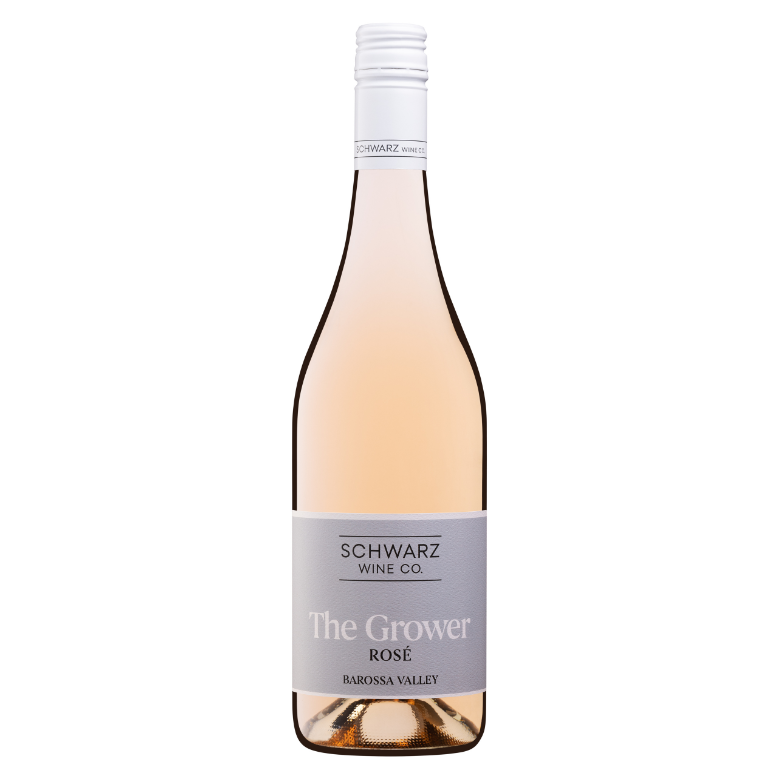 Bottle of Schwarz Wine Co. The Grower Rosé wine on a white background
